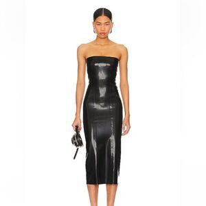 NBD Ambrose Latex midi dress black bodycon miaou Revolve strapless NWT S